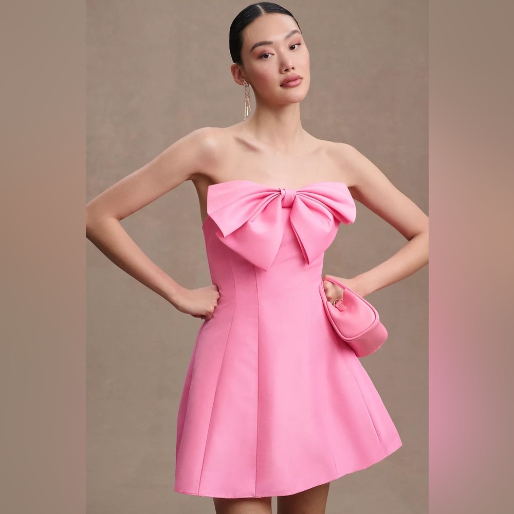 Anthropologie  Mac Duggal NWT Strapless A-Line Bow Pink Mini Dress Size 6